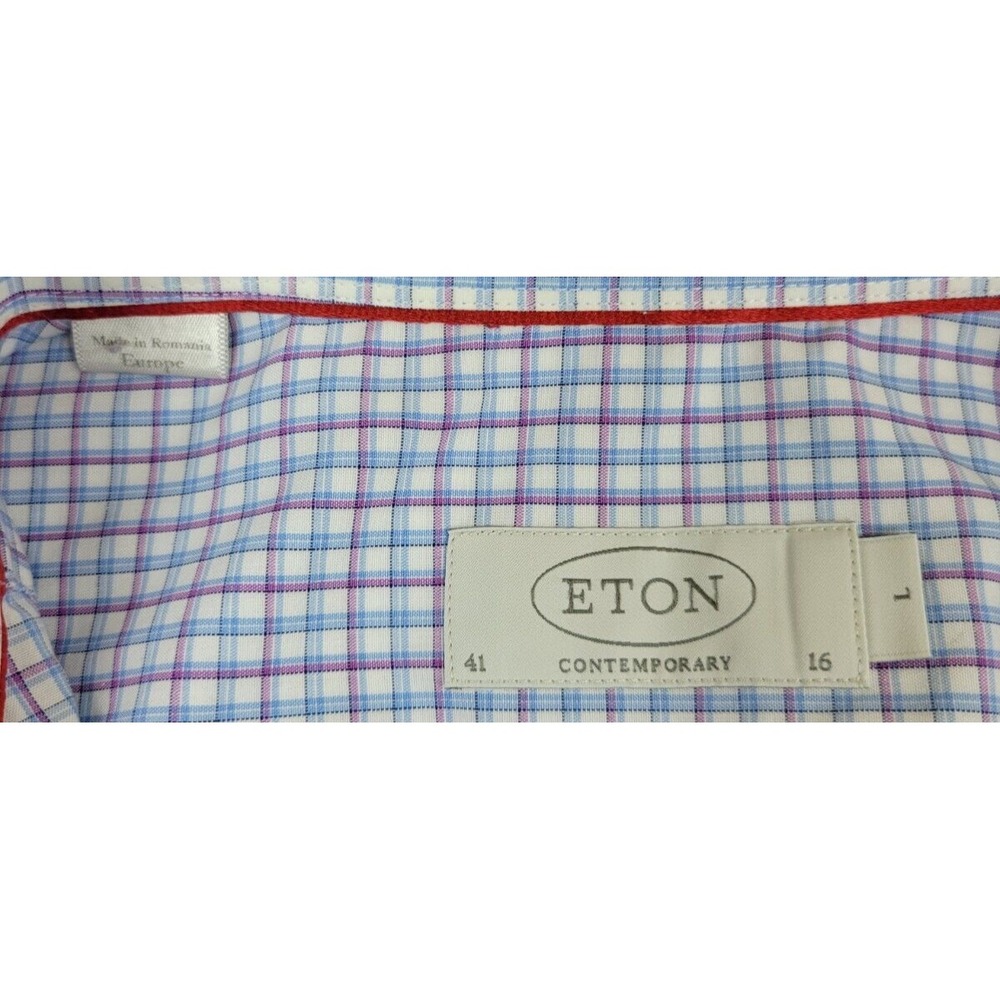 Men's Eton Brighton Button-Up Plaid Dress Shirt Slim Fit Sz L 41/16 - Picture 9 of 11